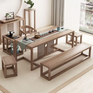 Bàn trà phong cách Trung Quốc mới Bàn trà gỗ chắc chắn bàn ghế tối giản hiện đại Nội thất phòng trà gia đình Kung Fu Bàn trà sáng tạo - Hình 2