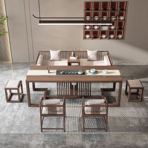 Bàn trà phong cách Trung Quốc mới Bàn trà gỗ chắc chắn bàn ghế tối giản hiện đại Nội thất phòng trà gia đình Kung Fu Bàn trà sáng tạo - Hình 3