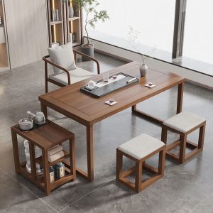 Bàn trà Phong cách Trung Quốc mới Bàn trà gỗ chắc chắn Bàn trà Kung Fu văn phòng đơn giản phòng khách nhà ban công Bàn trà bán buôn - Hình 2