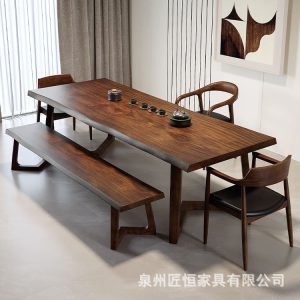 Bàn trà Phong cách Trung Quốc mới Bàn trà gỗ chắc chắn phòng khách màu óc chó Bàn trà văn phòng tiếp khách Bàn trà đầy đủ - Hình 2
