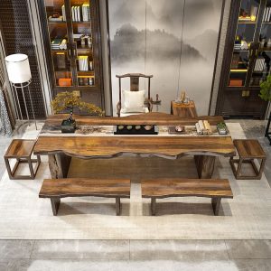 Bàn trà Phong cách Trung Quốc mới Bàn trà gỗ nguyên khối đầy đủ phòng khách gia đình đăng nhập bảng lớn Bàn trà văn phòng nhà kung fu Bàn trà Bàn trà và ghế - Hình 2