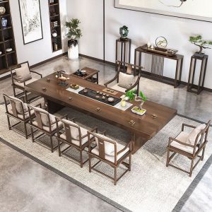 Bàn trà Phong cách Trung Quốc mới bằng gỗ nguyên khối bảng lớn Bàn trà và ghế hiện đại tối giản văn phòng phòng khách Bàn trà kung fu Bàn trà - Hình 3