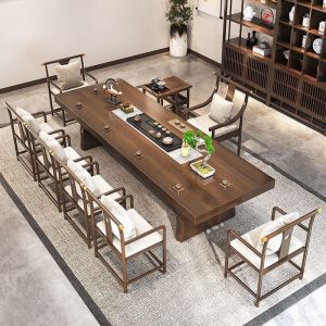 Bàn trà Phong cách Trung Quốc mới bằng gỗ nguyên khối bảng lớn Bàn trà và ghế hiện đại tối giản văn phòng phòng khách Bàn trà kung fu Bàn trà - Hình 4