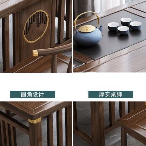 Bàn trà phong cách Trung Quốc mới bằng gỗ nguyên khối bộ Bàn trà kung fu bộ trà một Bàn trà phòng khách ban công Bàn trà bàn ghế - Hình 4
