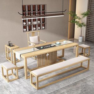 Bàn trà Phong cách Trung Quốc mới màu gỗ Bàn trà và ghế bàn cà phê bàn phòng khách đơn giản Kung Fu gỗ rắn nhà Bàn trà bàn - Hình 2