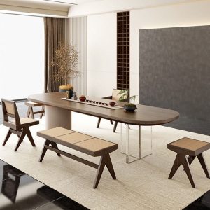 Bàn trà phong cách wabi-sabi hiện đại bàn ghế văn phòng gỗ đặc Bàn trà bảng lớn bàn nhà Bàn trà gỗ kiểu Trung Quốc mới - Hình 4