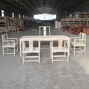 Bàn trà Phương Bắc mới phong cách Trung Quốc Bàn trà cũ cây du trắng trống râu trắng phôi trắng Bàn trà gỗ đặc Bàn trà văn phòng bàn ghế - Hình 3
