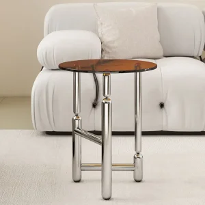Bàn trà Sang Trọng Bàn Sofa Bên Bàn Trà Tròn Inox Phòng Khách Đá Phiến Nội Thất Sáng Tạo Đầu Giường Kính Bàn Trà - Hình 2