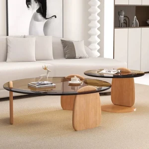 Bàn trà sang trọng kiểu Italy tối giản kính cường lực bàn cà phê phòng khách nhà tròn lưới Bắc Âu bàn trà màu đỏ sm - Hình 2