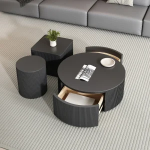 Bàn trà Thiết Kế Hiện Đại Bàn Cà Phê Tầng Đen Trung Tâm Bàn Cà Phê Tròn Bắc Âu Mesa De Centro De Sala Nội Thất Phòng Khách - Hình 2
