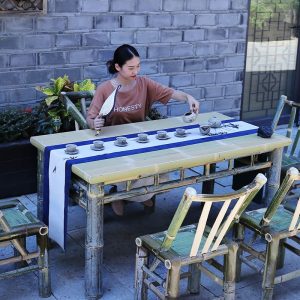 Bàn trà tre và ghế bàn hình chữ nhật phong cách Trung Quốc mới ban công nhà Bàn trà tre Bàn trà kung fu đơn giản bàn tre - Hình 2