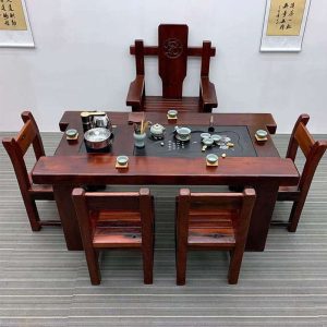 Bàn trà trọn bộ gỗ tàu bàn ghế Bàn trà gỗ nguyên khối văn phòng 1 bộ ban công gỗ keo đơn giản - Hình 2