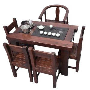 Bàn trà trọn bộ gỗ tàu bàn ghế Bàn trà gỗ nguyên khối văn phòng 1 bộ ban công gỗ keo đơn giản - Hình 3