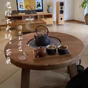 Bàn trà tròn nhỏ Bàn trà nướng thịt Bàn lẩu bàn trà gỗ nguyên khối Bàn gỗ ngoài trời Bàn cafe - Hình 3