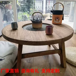 Bàn trà tròn nhỏ Bàn trà nướng thịt Bàn lẩu bàn trà gỗ nguyên khối Bàn gỗ ngoài trời Bàn cafe