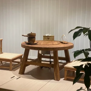 Bàn trà tròn nhỏ Bàn trà nướng thịt Bàn lẩu bàn trà gỗ nguyên khối Bàn gỗ ngoài trời Bàn cafe - Hình 4