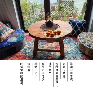 Bàn trà tròn nhỏ Bàn trà nướng thịt Bàn lẩu bàn trà gỗ nguyên khối Bàn gỗ ngoài trời Bàn cafe - Hình 5