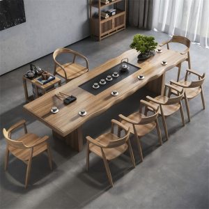 Bàn trà Trung Quốc mới Bàn trà gỗ chắc chắn Bàn trà Trung Quốc tấm lớn Bàn trà Bàn trà ghế văn phòng nhà phòng trà - Hình 3
