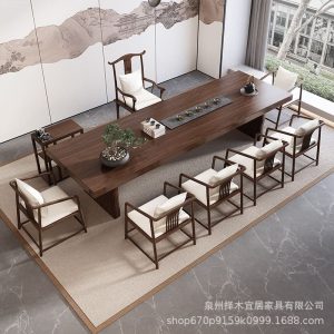 Bàn trà Trung Quốc mới phong cách Bàn trà gỗ nguyên bộ đầy đủ nhà khúc gỗ bảng lớn Bàn trà Bàn trà văn phòng ghế ban công Bàn trà bàn cà phê - Hình 2