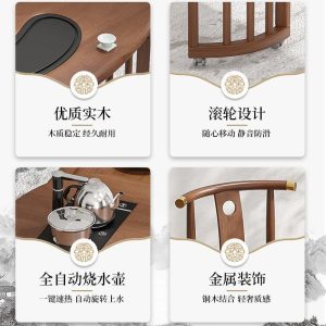 Bàn trà và ghế Bàn trà gỗ nguyên khối Bàn trà di động một căn hộ nhỏ Bàn trà đặt bàn cà phê kiểu Trung Quốc mới - Hình 2