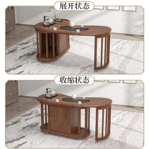 Bàn trà và ghế Bàn trà gỗ nguyên khối Bàn trà di động một căn hộ nhỏ Bàn trà đặt bàn cà phê kiểu Trung Quốc mới - Hình 3
