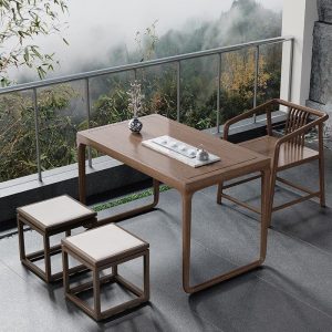 Bàn trà và ghế căn hộ nhỏ hộ gia đình Bàn trà hiện đại tối giản phong cách Trung Quốc mới tích hợp Bàn trà nhỏ bàn cà phê - Hình 2