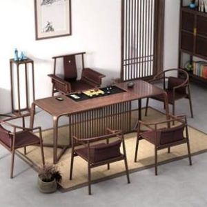 Bàn trà và ghế kiểu Trung Quốc mới Bàn trà gỗ nguyên khối tối giản hiện đại Bàn cà phê Kung Fu văn phòng tích hợp Bàn trà - Hình 4