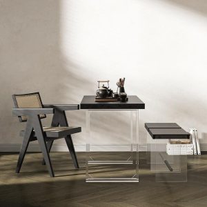 Bàn trà Wabi Sabi gió đen ban công Bàn trà gỗ đặc phòng khách căn hộ nhỏ acrylic treo Bàn trà ghế - Hình 2