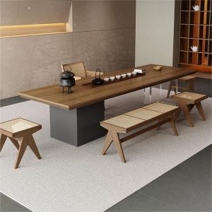 Bàn trà wabi-sabi gỗ đặc bảng lớn văn phòng Bàn trà kung fu phòng trà Bàn trà và ghế mới của Trung Quốc - Hình 2