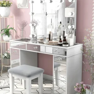 Bàn trang điểm Bán buôn Phòng ngủ hiện đại Cửa hàng làm đẹp Bàn trang điểm có gương và ghế - Hình 2