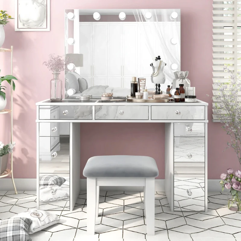 Bàn trang điểm Bán buôn Phòng ngủ hiện đại Cửa hàng làm đẹp Bàn trang điểm có gương và ghế Bàn trang điểm Bán buôn Phòng ngủ hiện đại Cửa hàng làm đẹp Bàn trang điểm có gương và ghế