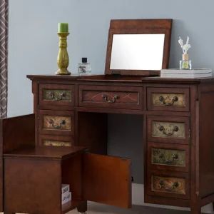 Bàn trang điểm Bàn làm việc mini Địa Trung Hải bằng gỗ nguyên khối Nội thất phòng ngủ - Hình 3