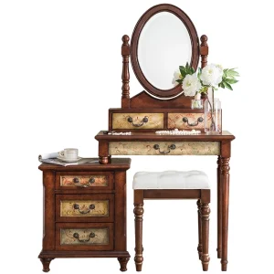 Bàn trang điểm Bàn làm việc mini Địa Trung Hải bằng gỗ nguyên khối Nội thất phòng ngủ