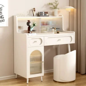 Bàn trang điểm Bàn trang điểm Trang điểm Bộ ngăn kéo đẹp Thu nhỏ màu trắng cổ điển Bàn làm việc Vẻ đẹp gỗ nguyên khối Tủ cao Komody Nội thất phòng - Hình 2