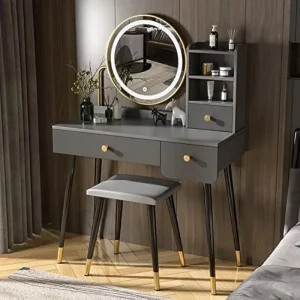 Bàn trang điểm, Bộ bàn trang điểm với Gương làm mờ màn hình cảm ứng, Bàn trang điểm có 3 ngăn kéo trượt và Bộ ghế đẩu có đệm
