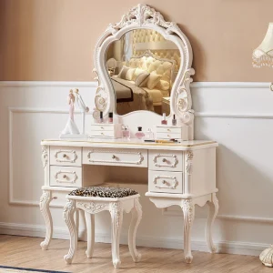 Bàn trang điểm Châu Âu Đơn Giản Bàn Trang Điểm Nữ Giá Rẻ Phòng Tắm Phòng Ngủ Bàn Trang Điểm Trang Điểm Ngăn Kéo Tavolo Da Trucco Bàn Phụ Kiện - Hình 2