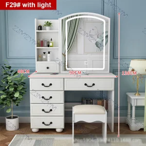 Bàn trang điểm châu Âu hiện đại phòng ngủ đơn giản bàn trang điểm tủ đựng đồ tích hợp gương có đèn bàn trang điểm - Hình 4