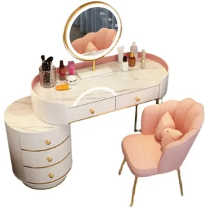 Bàn trang điểm Châu Âu Người Phụ Nữ Bàn Trang Điểm Gương Chairmodern Đèn LED Bàn Trang Điểm Tủ Bảo Quản Đồ Nội Thất