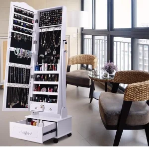 Bàn trang điểm Châu Âu Phòng Ngủ Xoay Dây Bánh Xe Di Động Ba Chiều Khắc Gương Tủ Nhà Bảo Quản Đồ Trang Sức Đầm Mirr