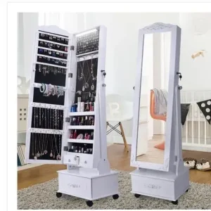Bàn trang điểm Châu Âu Phòng Ngủ Xoay Dây Bánh Xe Di Động Ba Chiều Khắc Gương Tủ Nhà Bảo Quản Đồ Trang Sức Đầm Mirr - Hình 4