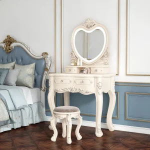 Bàn trang điểm Châu Âu Trang Điểm Bàn Trang Điểm Đa Năng cho nữ Sang Trọng Bàn Trang Điểm Ghế Gương Led Banity Tocador Nội Thất Phòng Ngủ YY50VT - Hình 2
