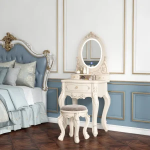 Bàn trang điểm Châu Âu Trang Điểm Bàn Trang Điểm Đa Năng cho nữ Sang Trọng Bàn Trang Điểm Ghế Gương Led Banity Tocador Nội Thất Phòng Ngủ YY50VT - Hình 3