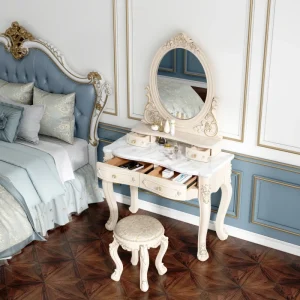 Bàn trang điểm Châu Âu Trang Điểm Bàn Trang Điểm Đa Năng cho nữ Sang Trọng Bàn Trang Điểm Ghế Gương Led Banity Tocador Nội Thất Phòng Ngủ YY50VT
