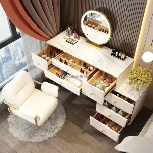 Bàn trang điểm Châu Âu Trang Điểm Bàn Trang Điểm Gương Phòng Ngủ Hiện Đại Tối Giản Bàn Trang Điểm Sáng Cao Cấp Tavolino Da Trucco Nội Thất Phòng Ngủ - Hình 3