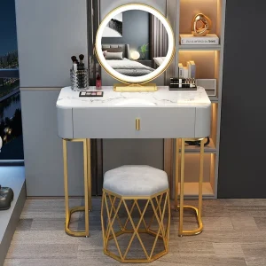 Bàn trang điểm Châu Âu Trang Điểm Cao Cấp Vanity Bàn Gương Led Trắng Ghế Vanity Bàn Tủ Phòng Ngủ Tavolo Da Trucco Nội Thất Gia Đình YY50VT - Hình 2