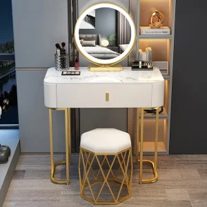 Bàn trang điểm Châu Âu Trang Điểm Cao Cấp Vanity Bàn Gương Led Trắng Ghế Vanity Bàn Tủ Phòng Ngủ Tavolo Da Trucco Nội Thất Gia Đình YY50VT