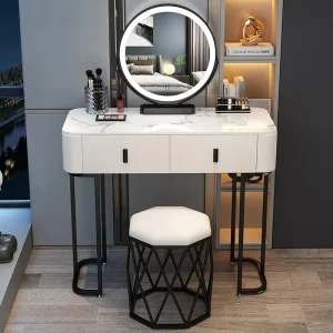 Bàn trang điểm Châu Âu Trang Điểm Cao Cấp Vanity Bàn Gương Led Trắng Ghế Vanity Bàn Tủ Phòng Ngủ Tavolo Da Trucco Nội Thất Gia Đình YY50VT - Hình 4