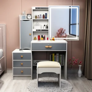 Bàn trang điểm cho nữ Glod Bàn Trang Điểm Thiết Kế Gương Châu Âu Họa Tiết Vanity Bàn Trang Điểm Màu Trắng Hiện Đại Coiffeuse De Chambre Nội Thất