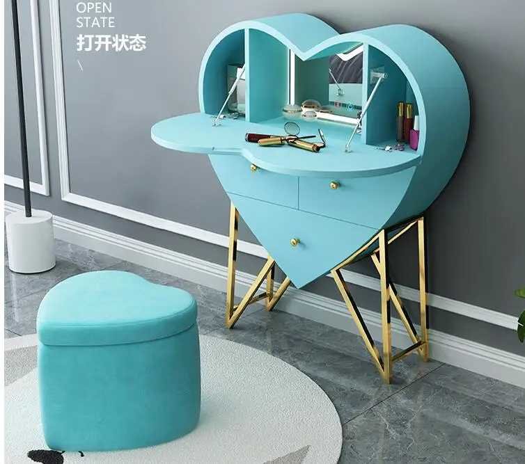 Bàn trang điểm đa năng phòng ngủ hình trái tim Bàn trang điểm treo tường có lưới đèn bàn trang điểm công chúa màu đỏ - Hình 2 Bàn trang điểm đa năng phòng ngủ hình trái tim Bàn trang điểm treo tường có lưới đèn bàn trang điểm công chúa màu đỏ - Hình 2