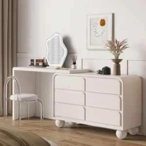 Bàn Trang Điểm Đầu Giường Bé Gái Nhà Ngăn Kéo Góc Bàn Bánh Xe Dài Mini Màu Trắng Tủ Nhỏ Nữ Commode Phụ Kiện Trang Điểm - Hình 2